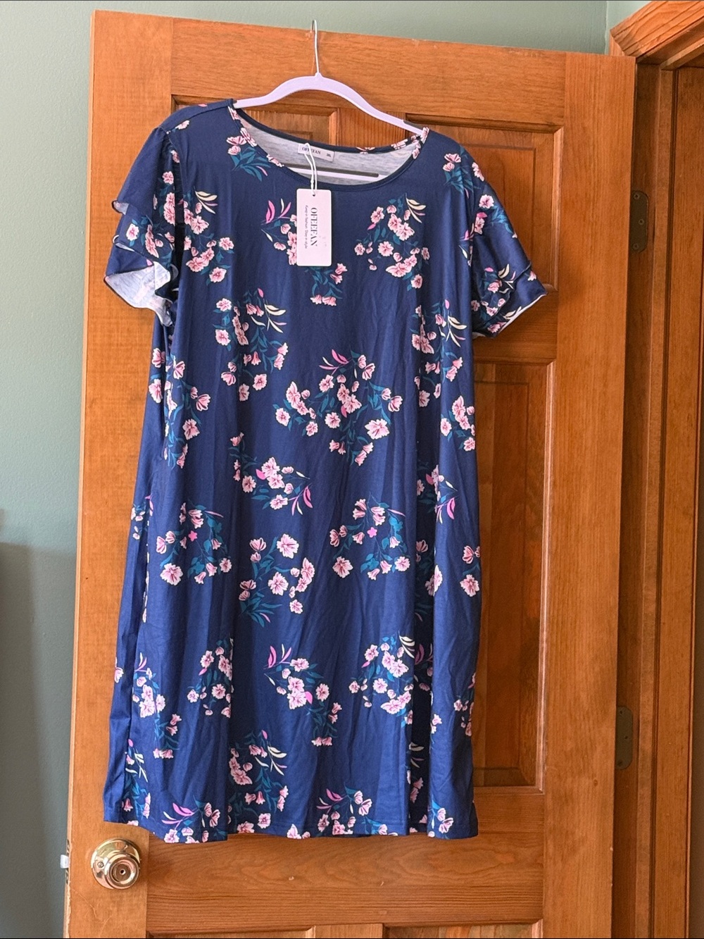 Woman’s ' Navy Floral Swing Dress - Cute Short Sleeve